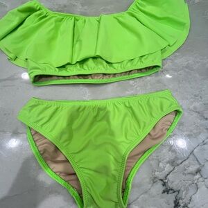 neon grey ruffle bathing suit